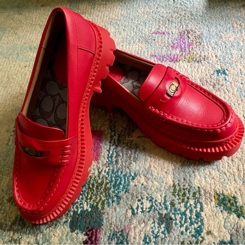 Limited Edition Coach Platform Lug Loafers in Lipstick Red